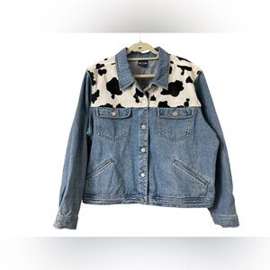 Baccini Cow Print Denim Jean Jacket with Button Closure Size 22 Vintage